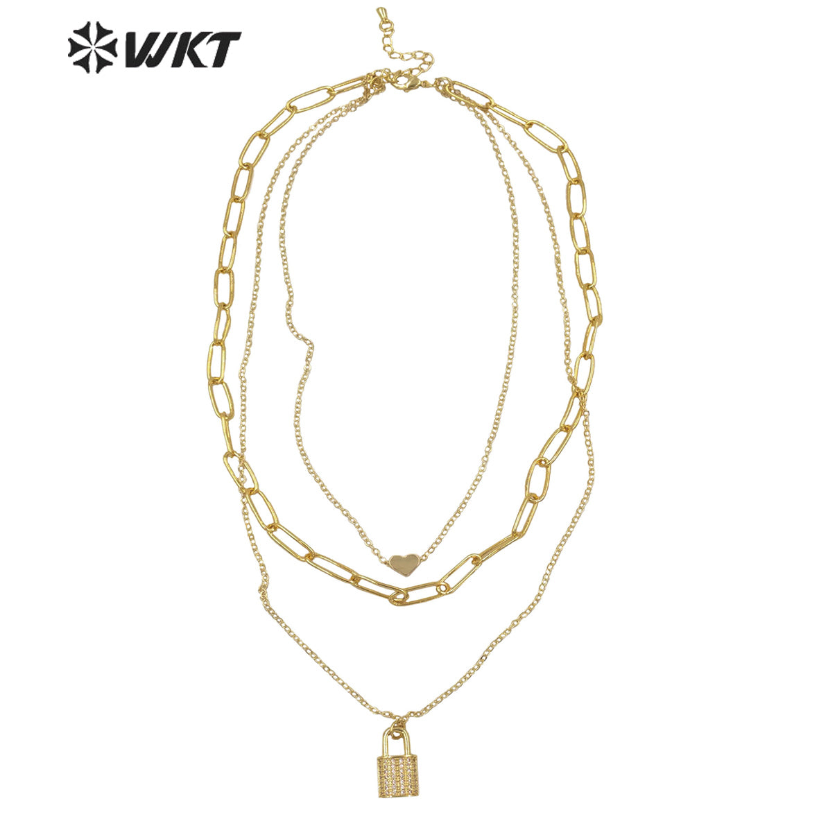 WT-N1304 New Bohemian 18k Real Gold Plated Resist Tarnish Triple Layer Chain Necklace Elegant Trend Gold Metal Choker Necklace