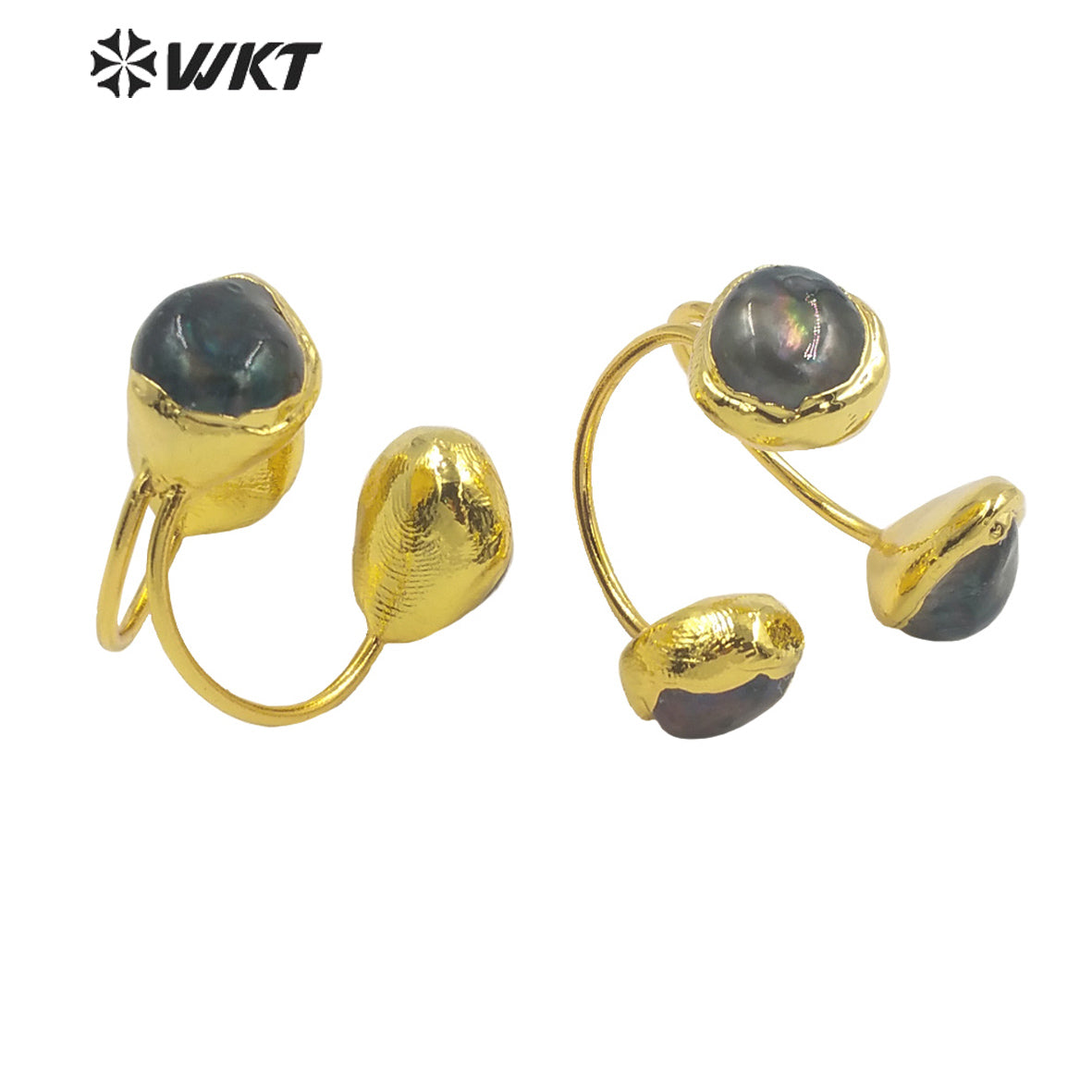 WT-MPR026 WKT 2022 Restoring Ancient Ways Natural Black Pearl Ring Style Natural MOP Ring Triple Ball Gold Plated Rings Women's