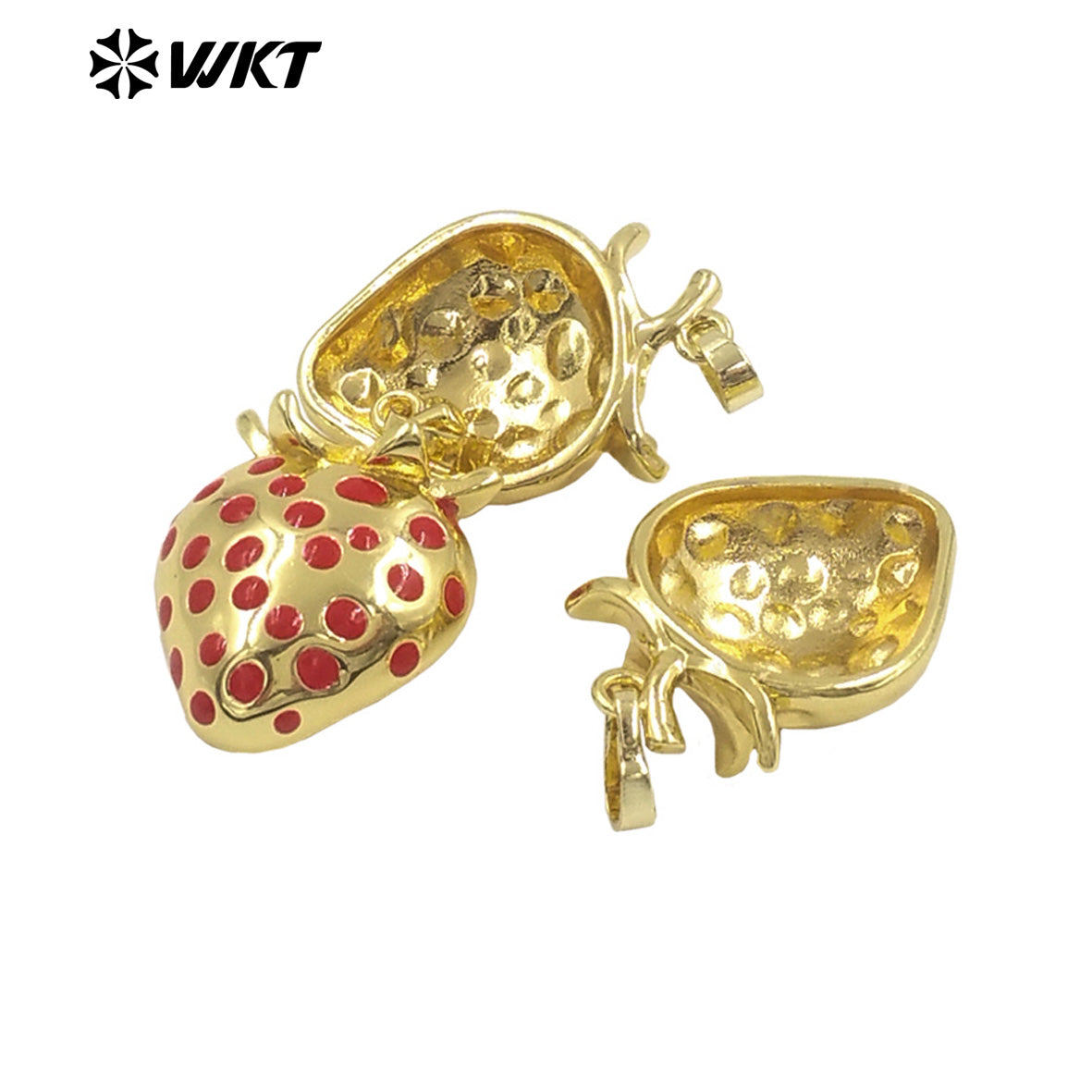 WT-JFE149 Fruit Series Strawberry Pendant Yellow Brass With Drop Oil Full Gold Plated for Jewelry Making Accessories Wholesale