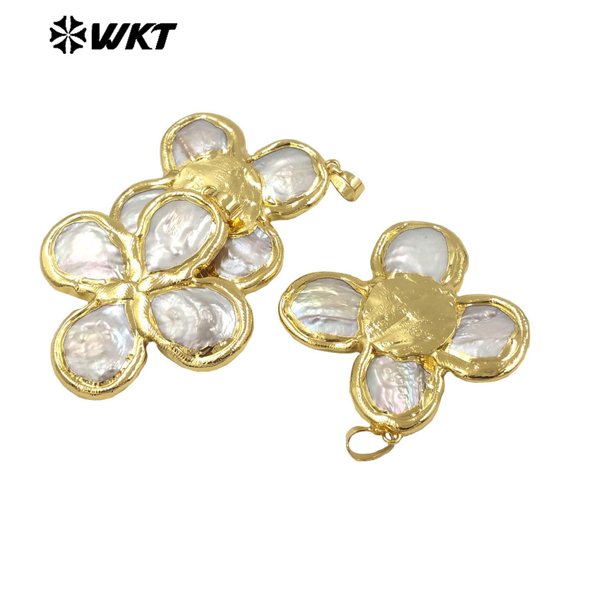 WT-JN299 Wholesale 18K Gold Plated Freshwater Pearl Lucky Four-Leaf Clover Cross Cute Little Women Necklace As Daily Decoration