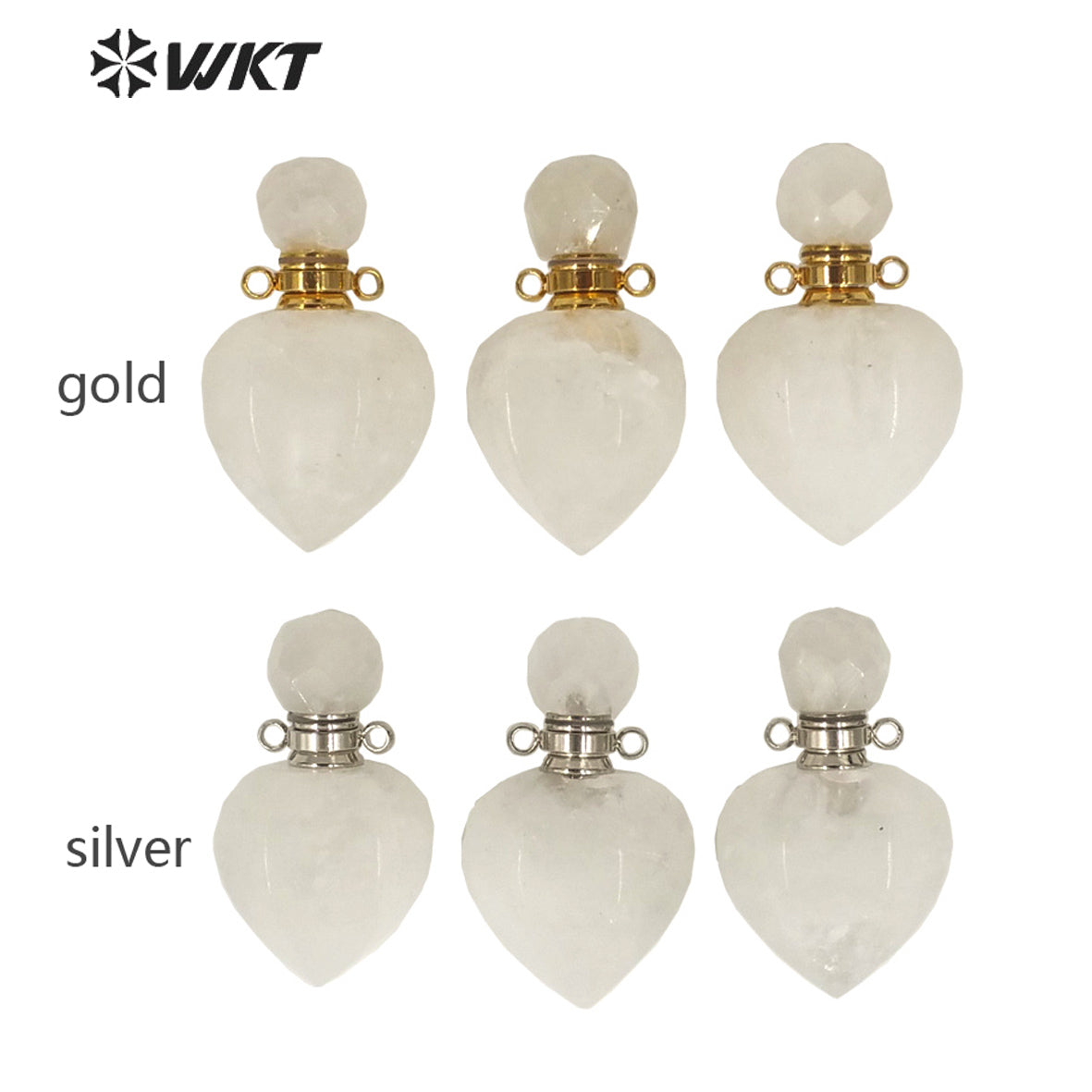 WT-P1636 Amazing Gold Electroplated Crystal Quartz Stone Perfume Bottle Jewelry Pendant Small Drop Bottle Pendant