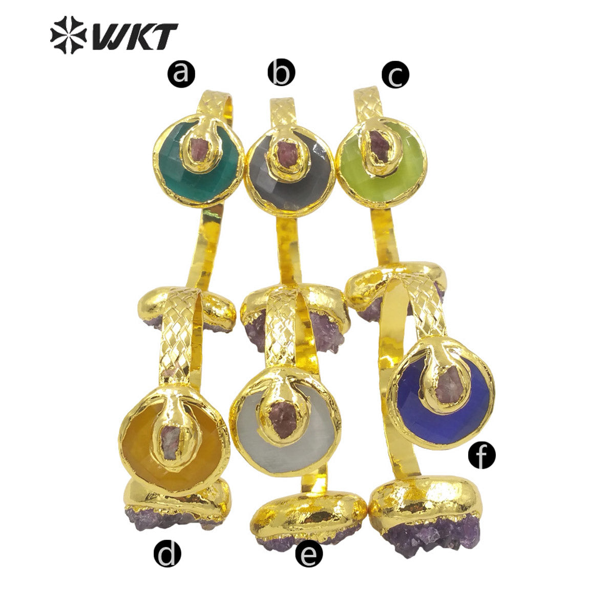 WKT-B584 Classic Luxury 18k Real Gold Electroplated Handmade Bracelet Irregular Amethyst Bangle and Very Nice Stone Jewelry