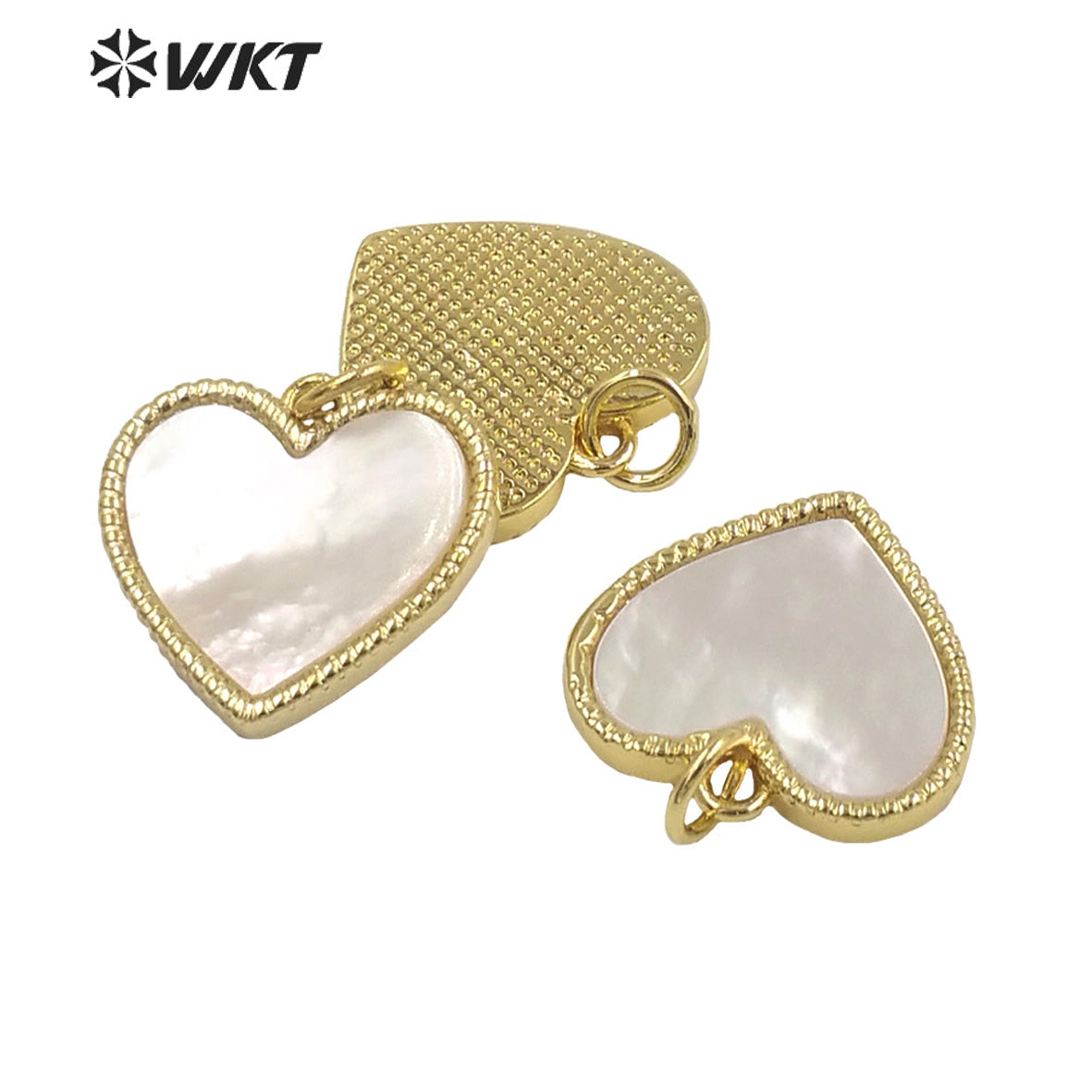 WT-JP322 Wholesale Fashion 18k Real Gold Bezel White MOP Setting Shell Charm Small Lovely Heart Shell Pendants