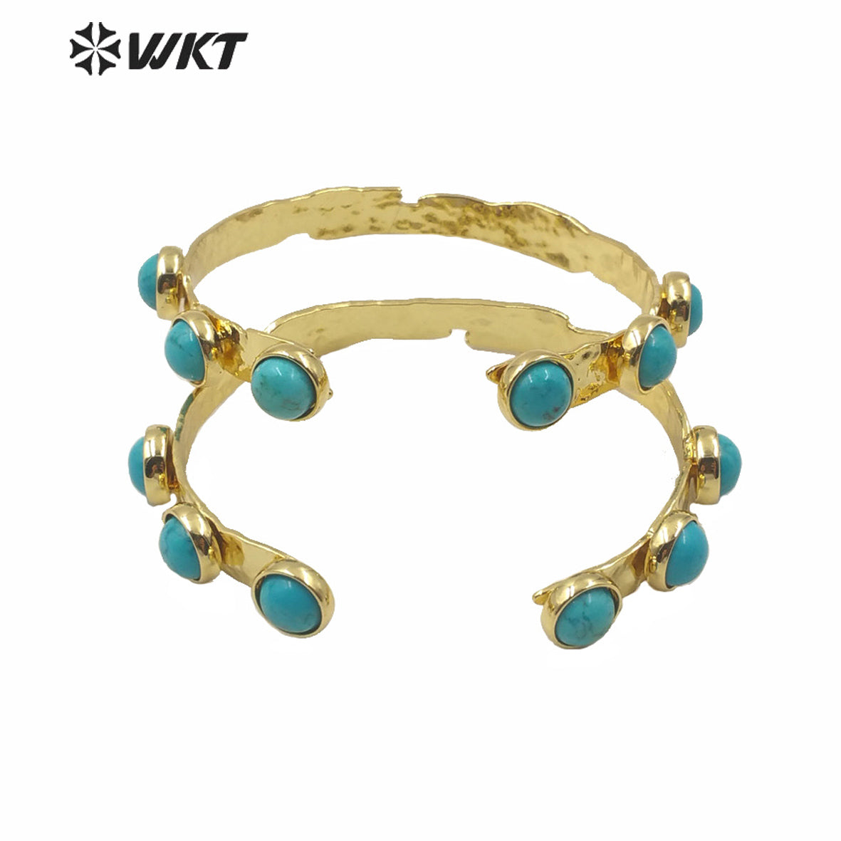 WT-B552 Hot Natural Turquoise Cuff Bangle Gold Electroplated No Fade Elegant Stone Bangle Boho Casual Vintage Bangle