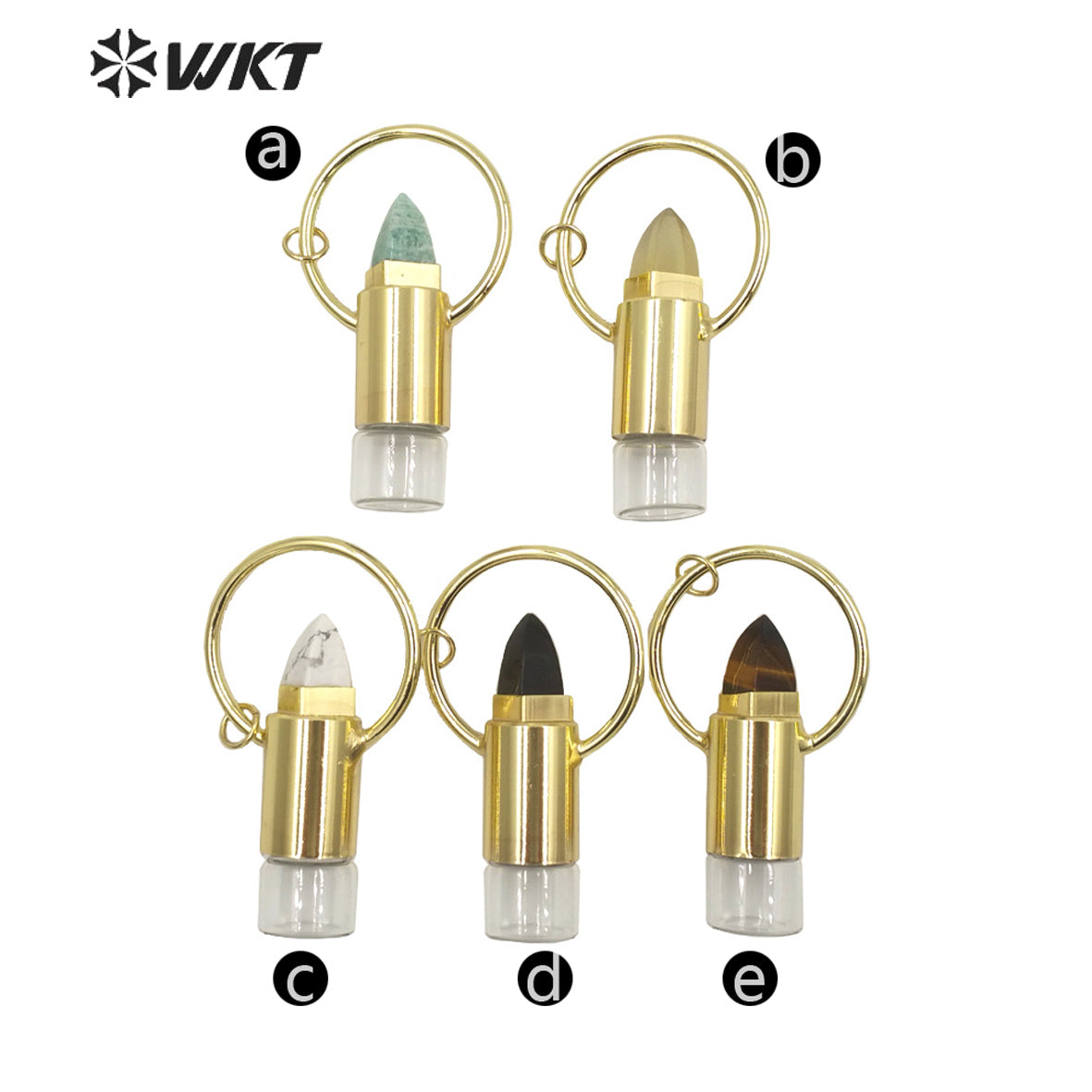 WT-P1664 Wholesale Gorgeous WKT Gold Fashion Natural Stone Lips Shape Roll Perfume Bottle Pendant for Women Gift