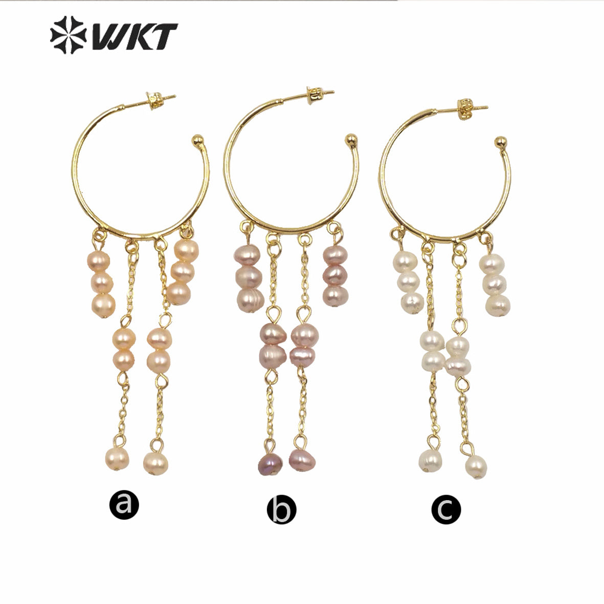 WT-MPE034 Italy Designer NEW Come Elegant Dangling Pearl Earrings Popular Round Hoop Push Back Long Dangle Hoop Earrings