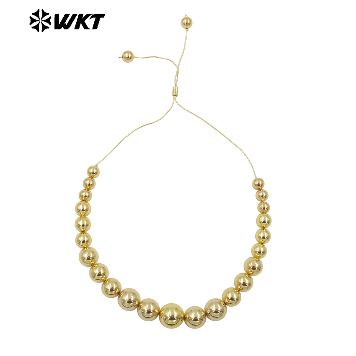 WT-JFN17 Have a Sense of Hierarchy 18K Real Gold Plated Round Brass Beads Chain Connect Statement Beads Necklace