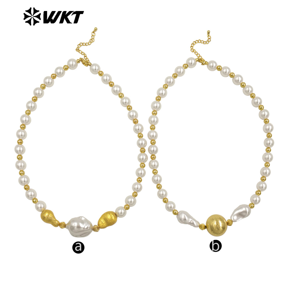 WT-JN292 High Quality Large White and Small Gold Beads Irregular Pearl Necklace Finished Jewelry for Girlfriend As Surprise Gift
