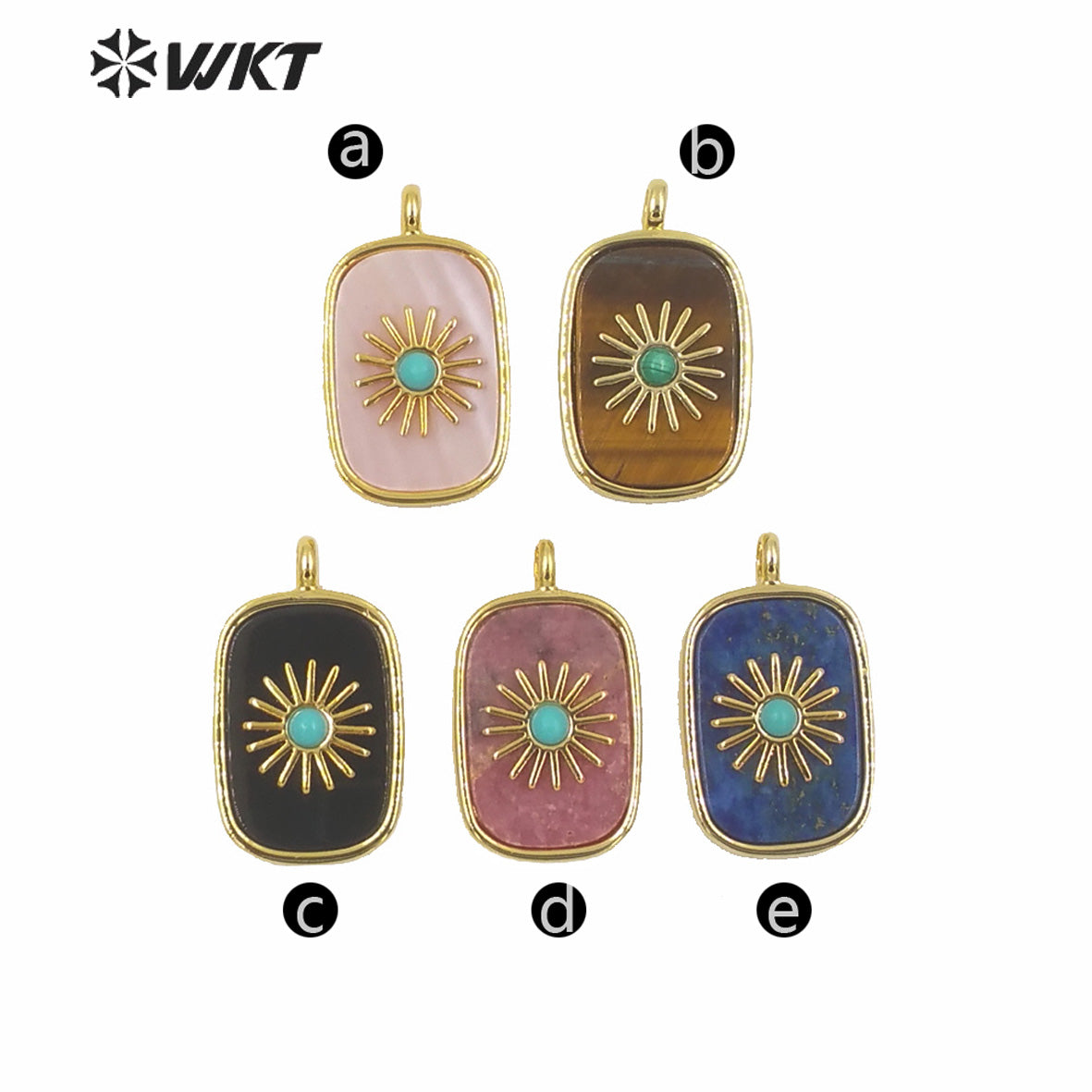 WT-P1590 Amazing Gold Electroplated Bezel Natural Stone Setting square Pendant Fashion Women Themed Charm Stone Pendants