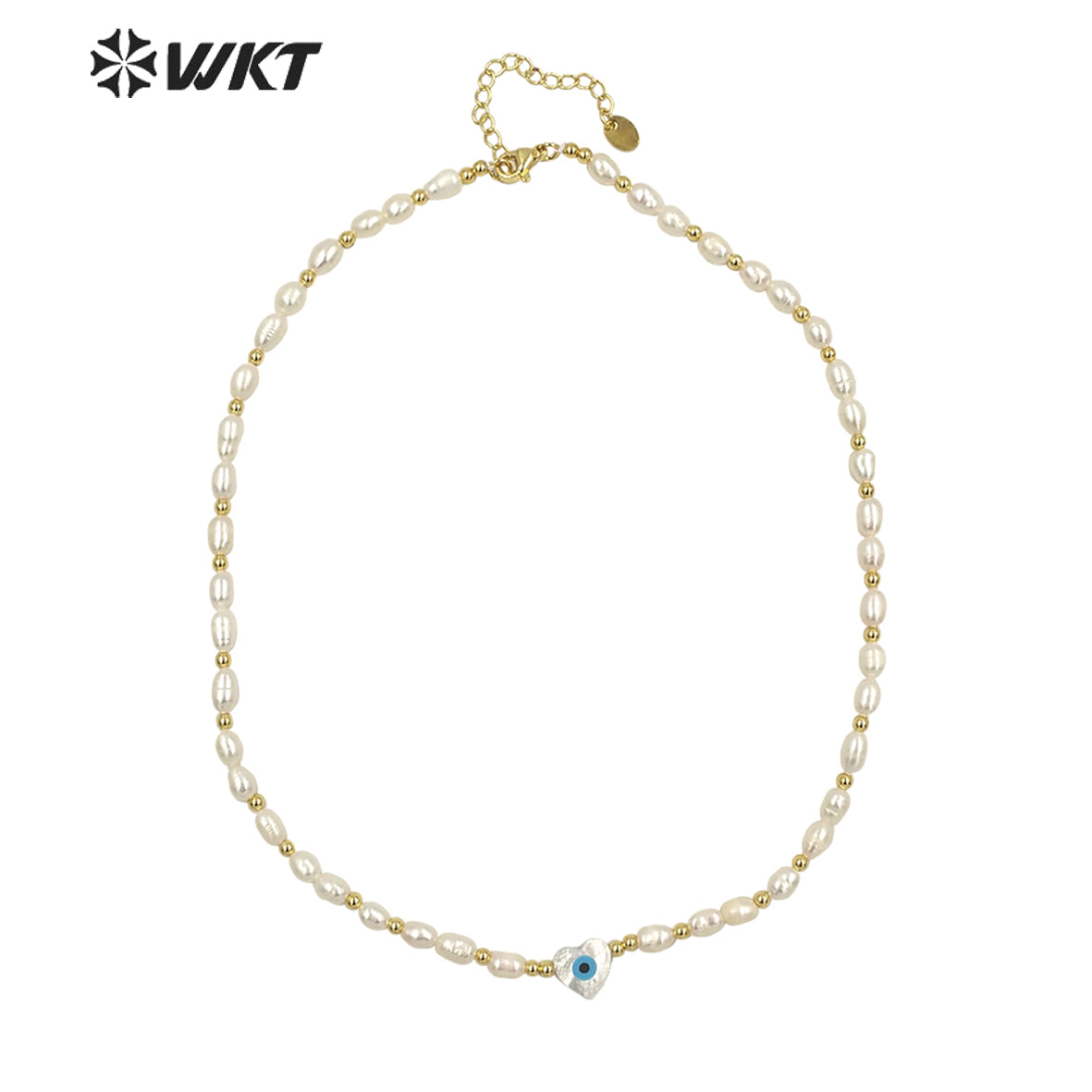 WT-JN194 Fashion Gold Plated Natural Real Freshwater Pearl Beads Necklace Gorgeous Lady Shell Made Heart Eye Charm Bead Necklace