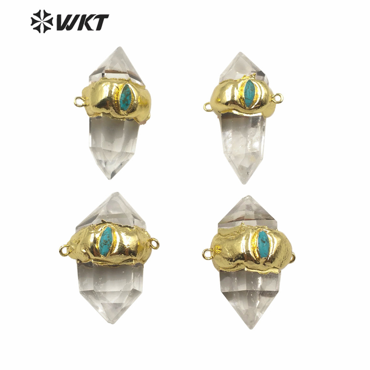 WT-P1552 Most Populared Double Loops Turquoise Charm Natural Crystal Quartz Point Pendant Healing Quartz Point Pendant Jewelry