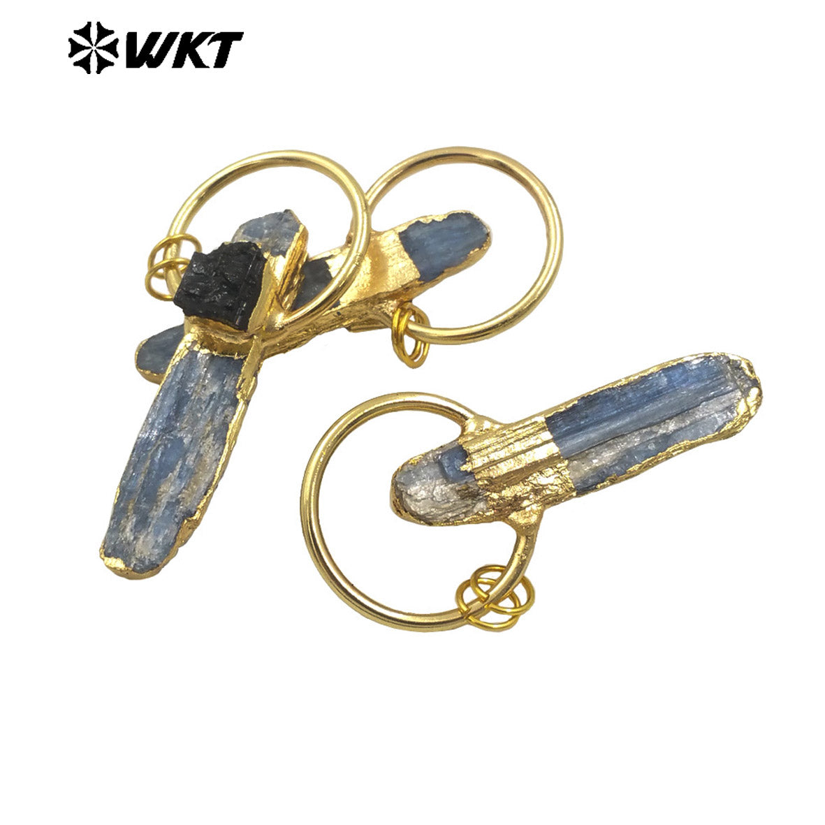 WT-N1471 Wholesale Fashion Design Natural Raw Blue Kyanite With Black Tourmaline Charm Vintage Boho Necklace