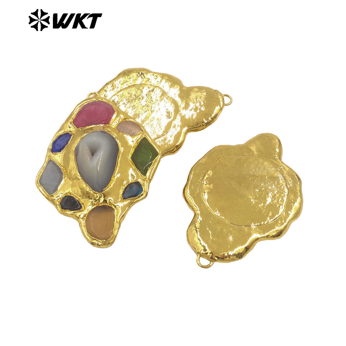 WT-P2009 Newest Design Gorgeous Multi Natural Gemstones Back Full 18K Gold Plated Charm Pendant For Women Jewelry Making