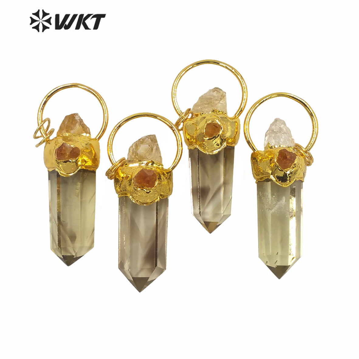 WT-P1581 Wholesale Gold Electroplated Yellow Citrine Quartz Point Pendant Women Fashion Gold Yellow Citrine Stone Pendants