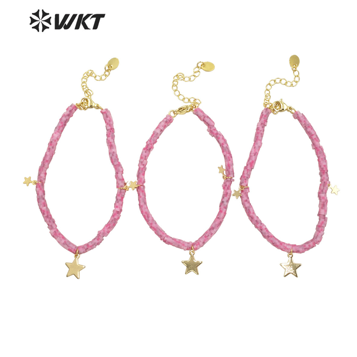 WT-MPB065 WKT New Design Fashion pink Symphony 4mm Beads Star Charm Bracelet Lovely Attractive Handmade Resin Beads Bracelets