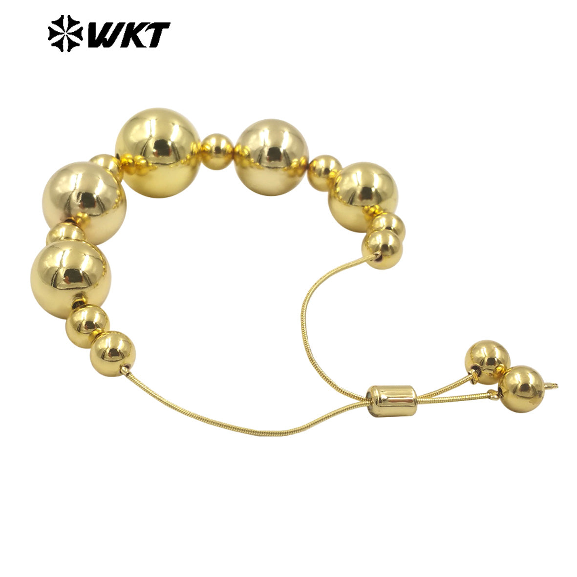 WT-JF345 Wholesale New Design 18K Big Round Brass Beads Handmade Adjustable Chain Bracelet