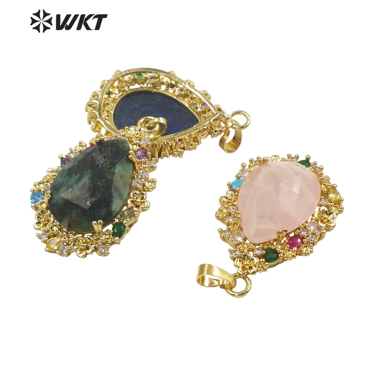 WT-P1877 Wholesale Fashion Gold Water Drop Micropaved Cubic Zircon Setting Natural Stone Pendant for Necklace Earring Design