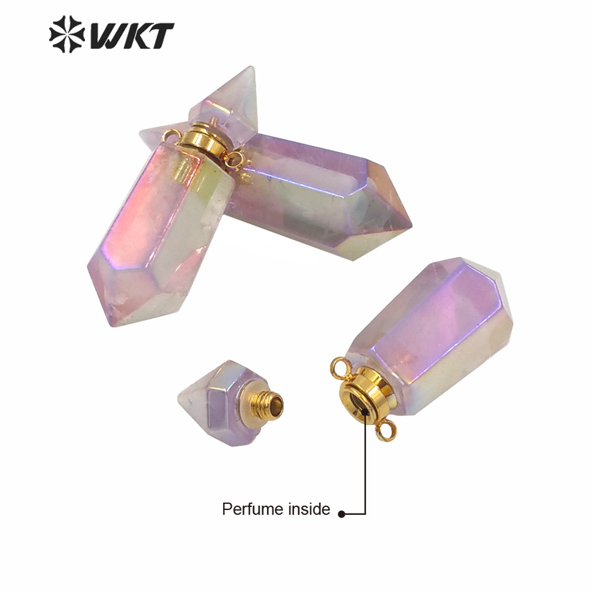 WT-P1592 WKT Exclusive Newest Natural Light Purple Stone Double Loops Aura Spirit Quartz Essencial Oil Stone Pendant As Gift