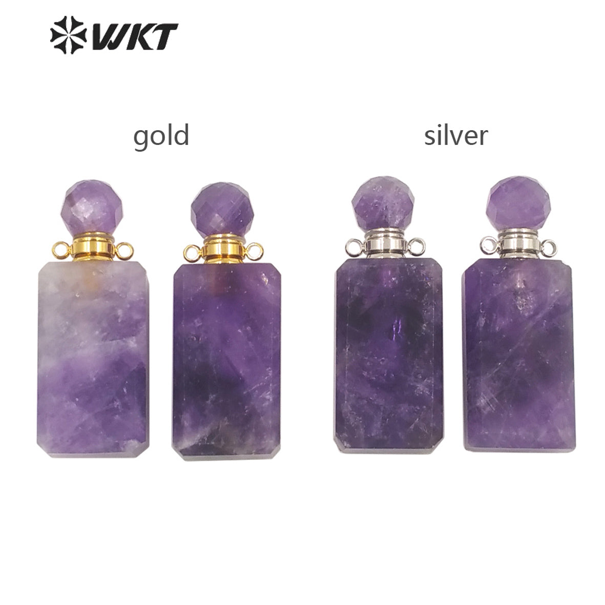 WT-P1633 WKT New Amazing Natural Amethyst Stone Perfume Bottle Pendant Loading Essential Oil Perfume Bottle Pendant
