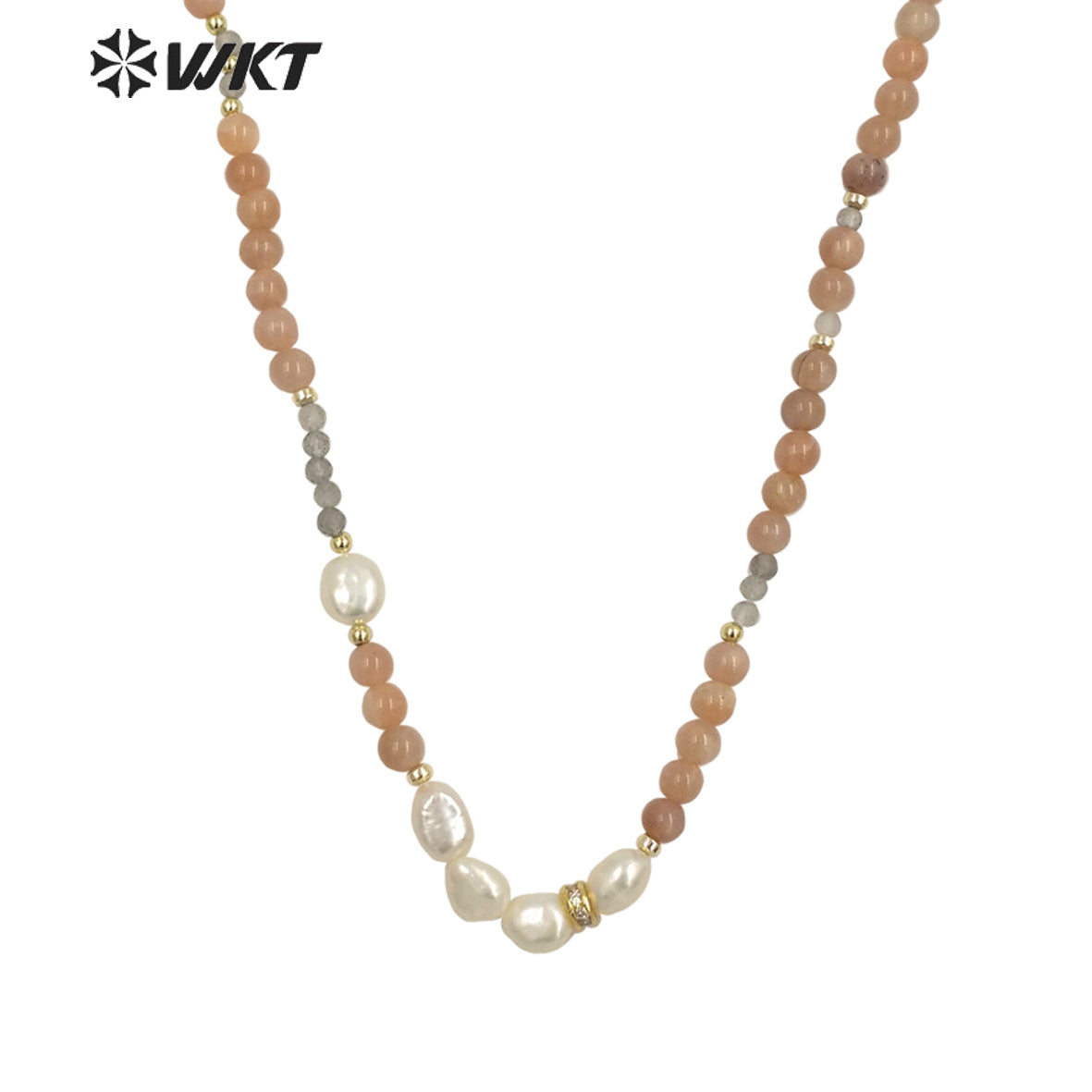 WT-N1409 Gorgeous Energy 6mm Round Sun Stone Beads Stone Necklace 16 Inch Long Summer Hand Strand Stone Pearl Choker Necklace
