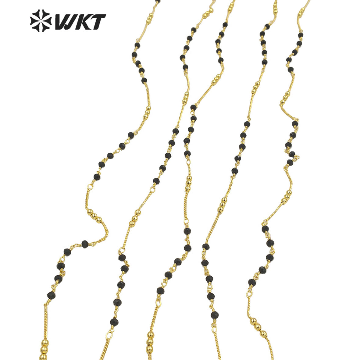 WT-RBC194 Wholesale New Black Beads Link Chain Sell by Meter 18k Real Gold Plated Jewelry Findings Chain for Necklace Design