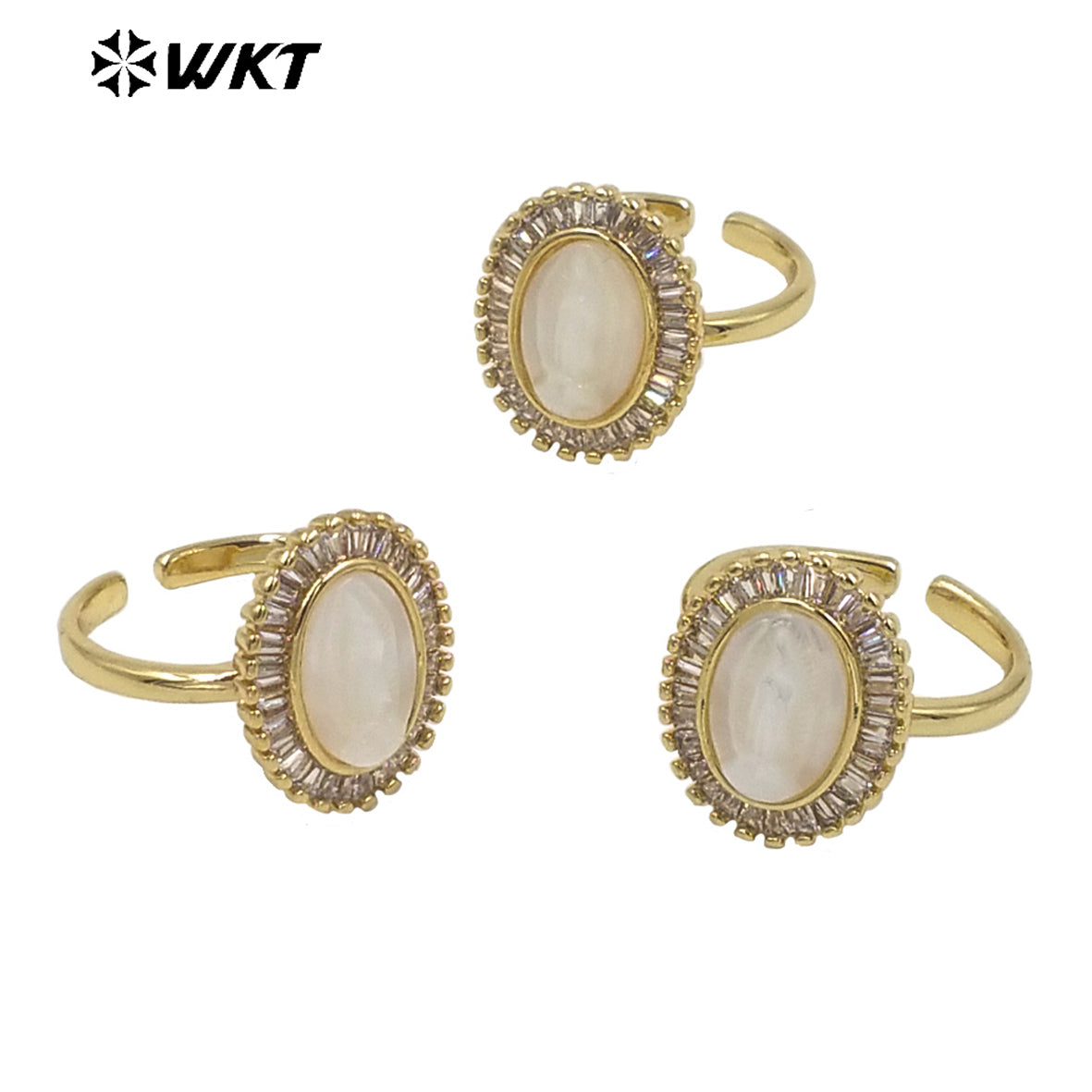 WT-MR021 Simple Charming Pearl Adjustable Ring Cubic Zircon Set 18k Gold Plated for Women Gifts Jewelry Pearl Rings