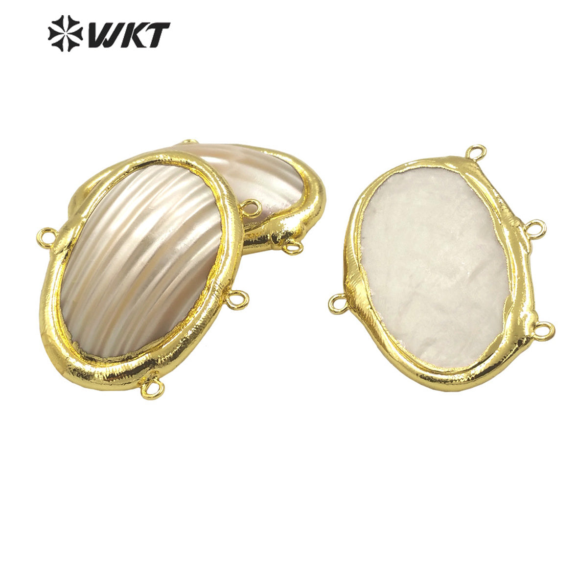 WT-PC009 Amazing 18k Real Gold Plated Oval Shape Natural White Mabe Shell Connectors With Hoops for Jewelry Necklace Design