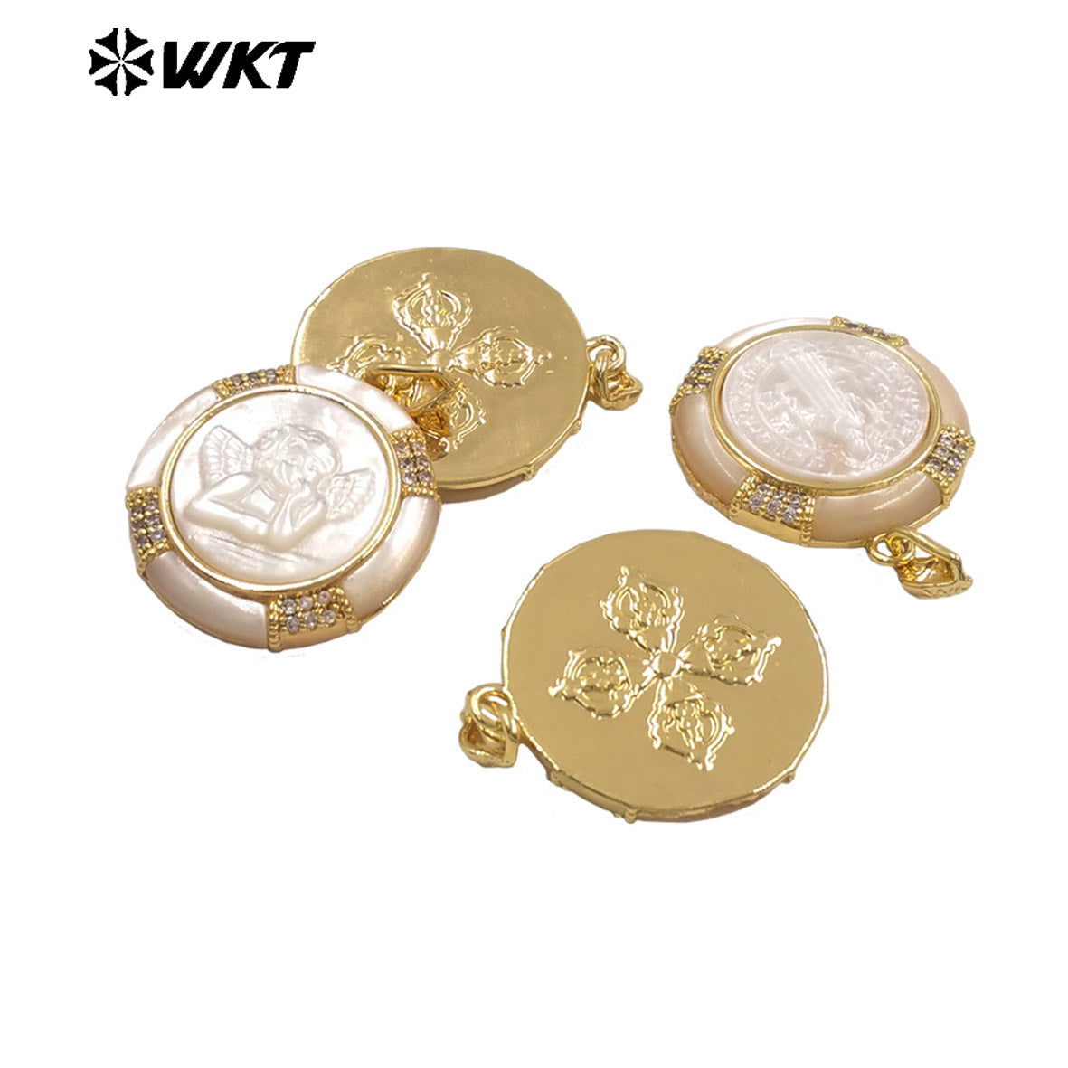 WT-JP428 Top Quality Gold Plated Round Shape Hand Carved Religious Style Little Mop Pendant For Women Necklace Design