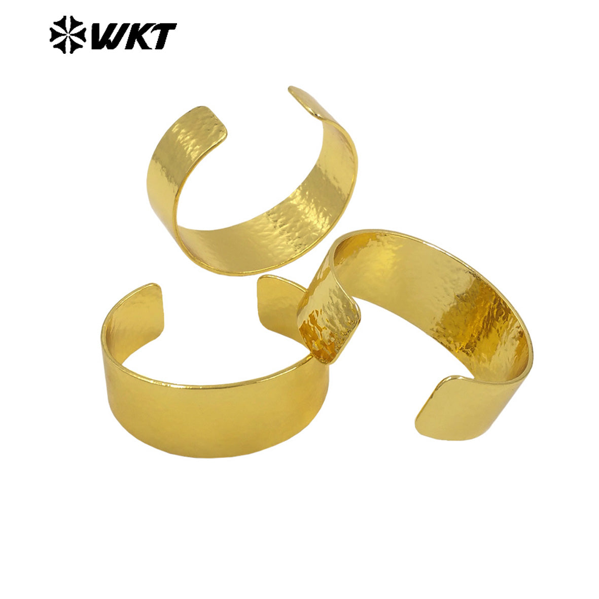 WT-B678 High Quality Wholesale Punk-Style 18K Gold Plated Natural Yellow Brass Simple Wide Smooth Adjustable Unisex Bracelet