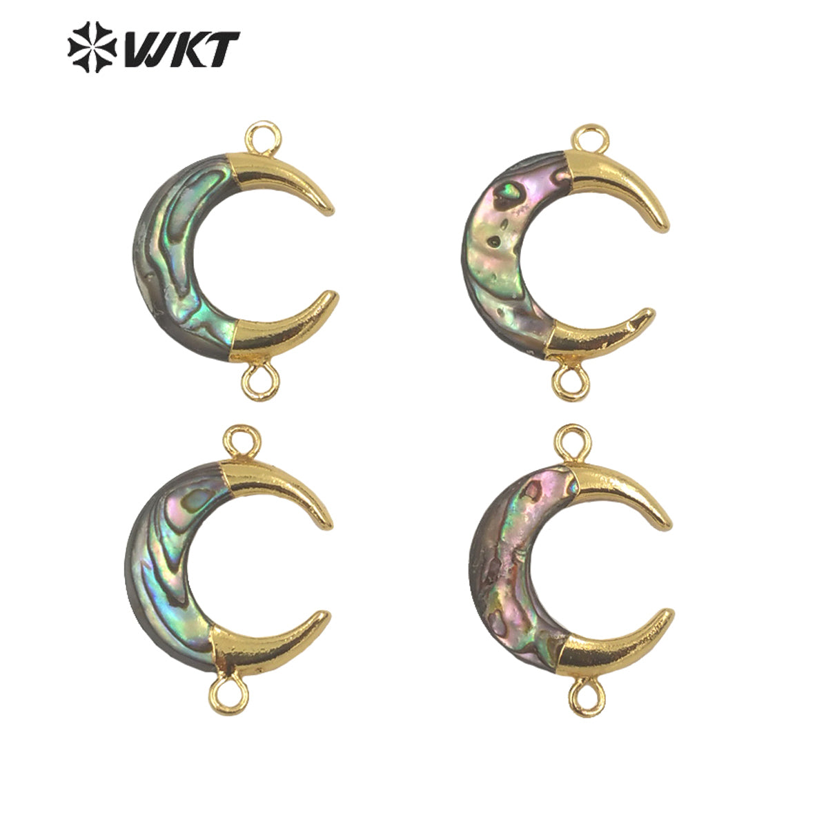 WT-JP271 New Color Fashion Gold Double Loops Natural Abalone Shell Small Crescent Horn Moon Connector for Bracelet Necklace
