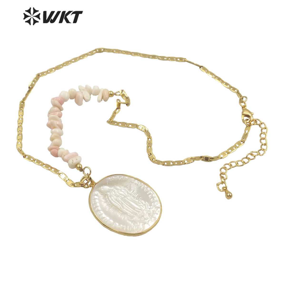 WT-JN146 WKT Amazing Fashion 18k Real Gold Plated Religious Virgin Mary Pendant Necklace Mix Contructure Shell Pendant Necklace
