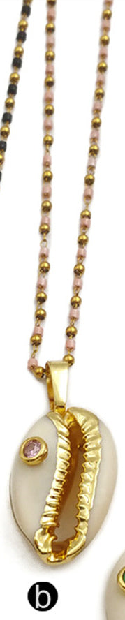 WT-JN097 WKT Jewelry Cowrie Necklace with Gold Plated Trim and CZ Stone Necklace Colorful Cz Necklace in Stock