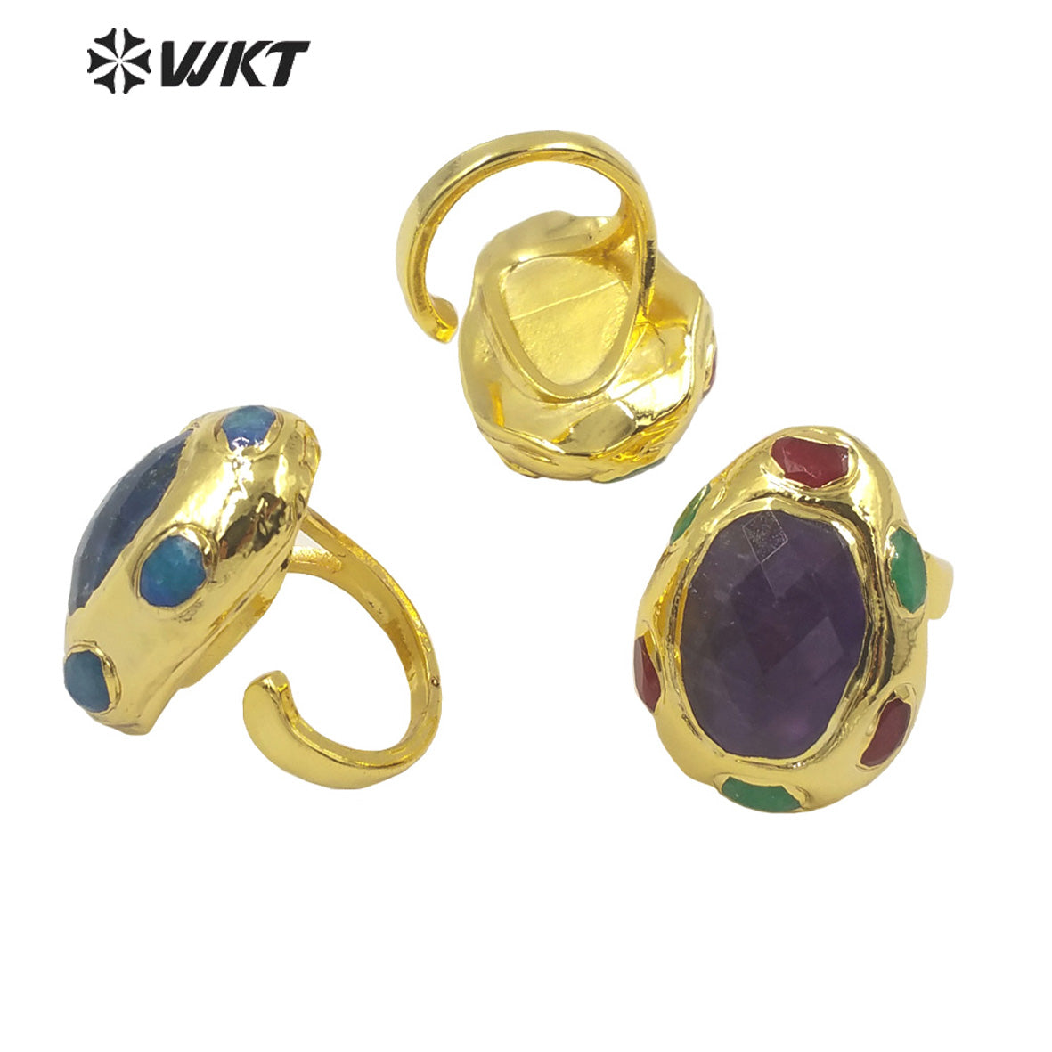 WT-R405 Natural Gemstone Sodalite Amethyst Ring 18k Gold Plated Ball Ring Noble Gas Art Fashion Women Gemstone Ring