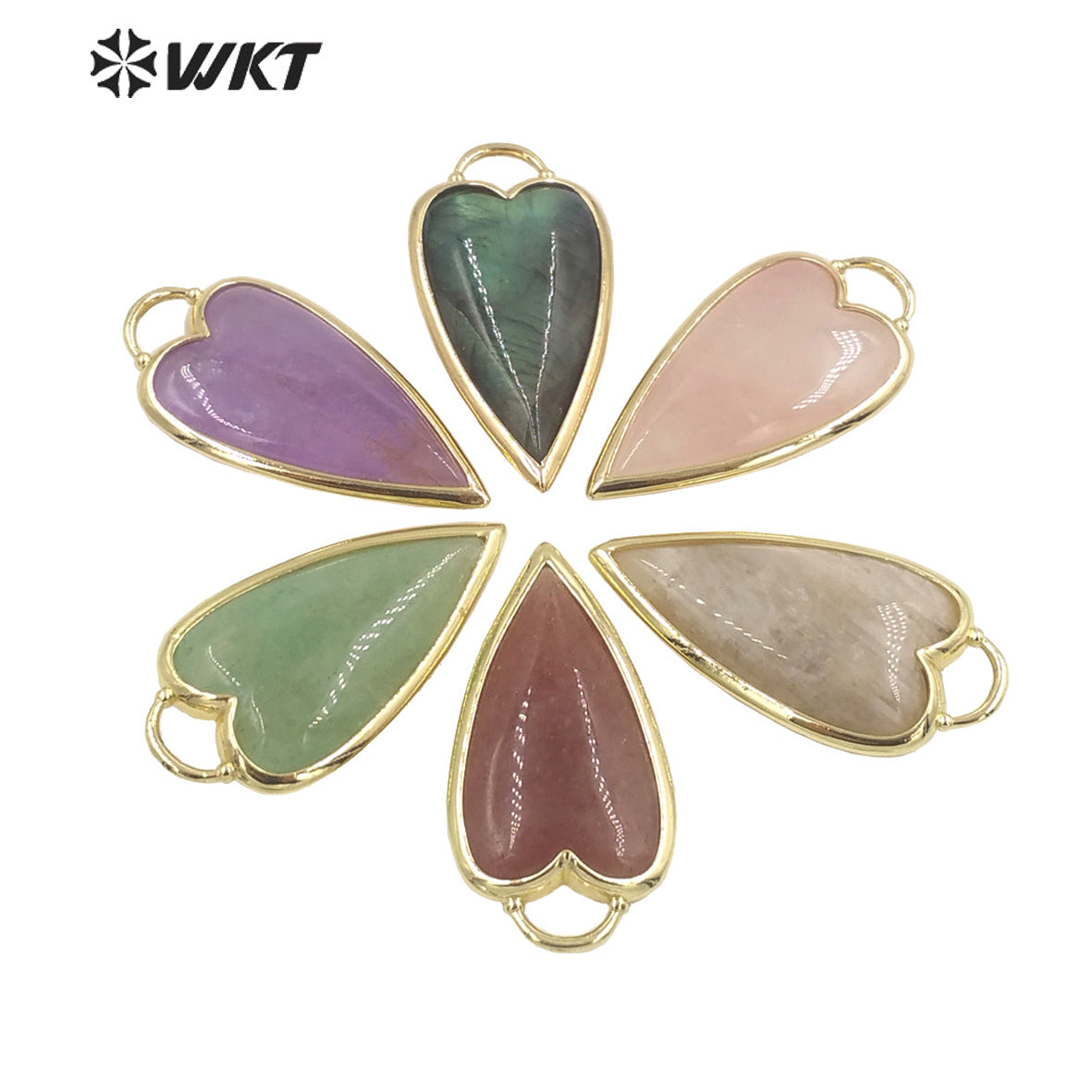 WT-P1862 Exclusive Design Long Heart Stone Pendant 18k Real Gold Plated Natural Faceted Arrowhead Heart Amethyst Pendant