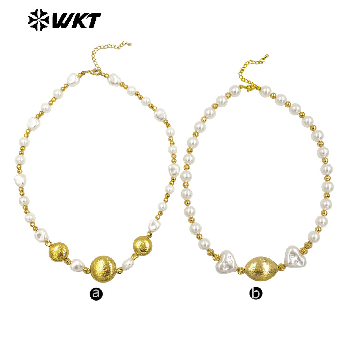 WT-JN291Wholesale Natural Brass and Artificial Pearl Round and Heart Shape Gold Silver Women Jewelry Necklace As Birthday Gift