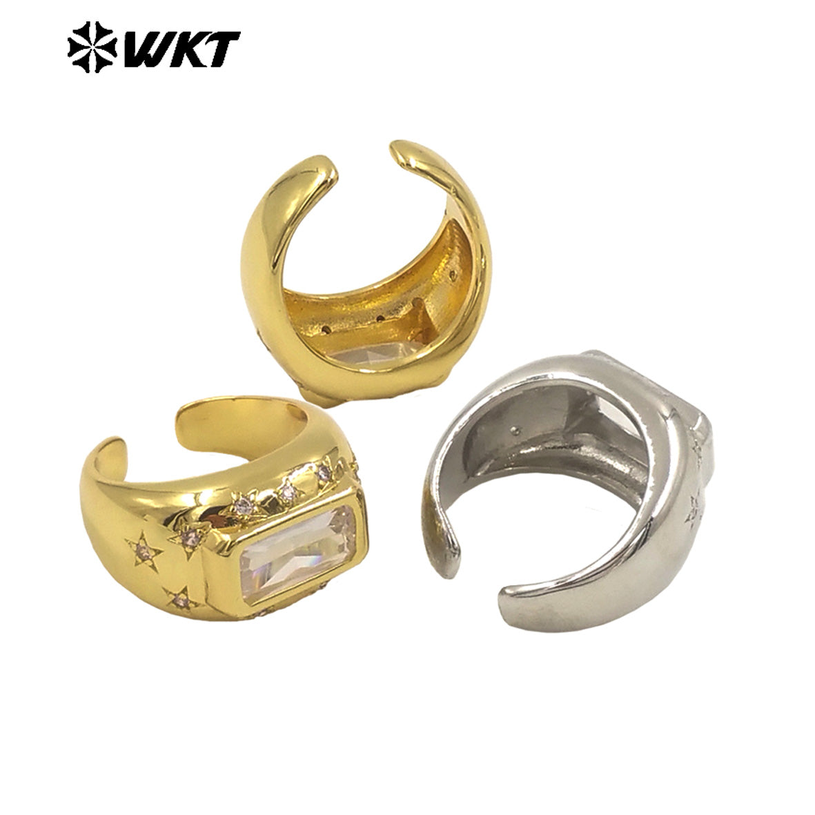 WT-MR040 Popular New Style Square Crystal 18K Gold Bezel Setting Unisex Ring for Daily Wearing