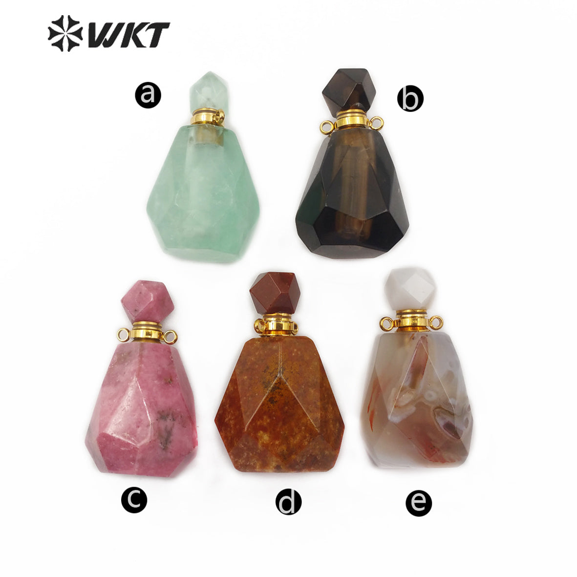 WT-P1479 Newest Natural Stone Perfume Bottle Pendant Smokey Quartz Pendant Rhodonite Pendant Stainless Steel Charm Jewelry