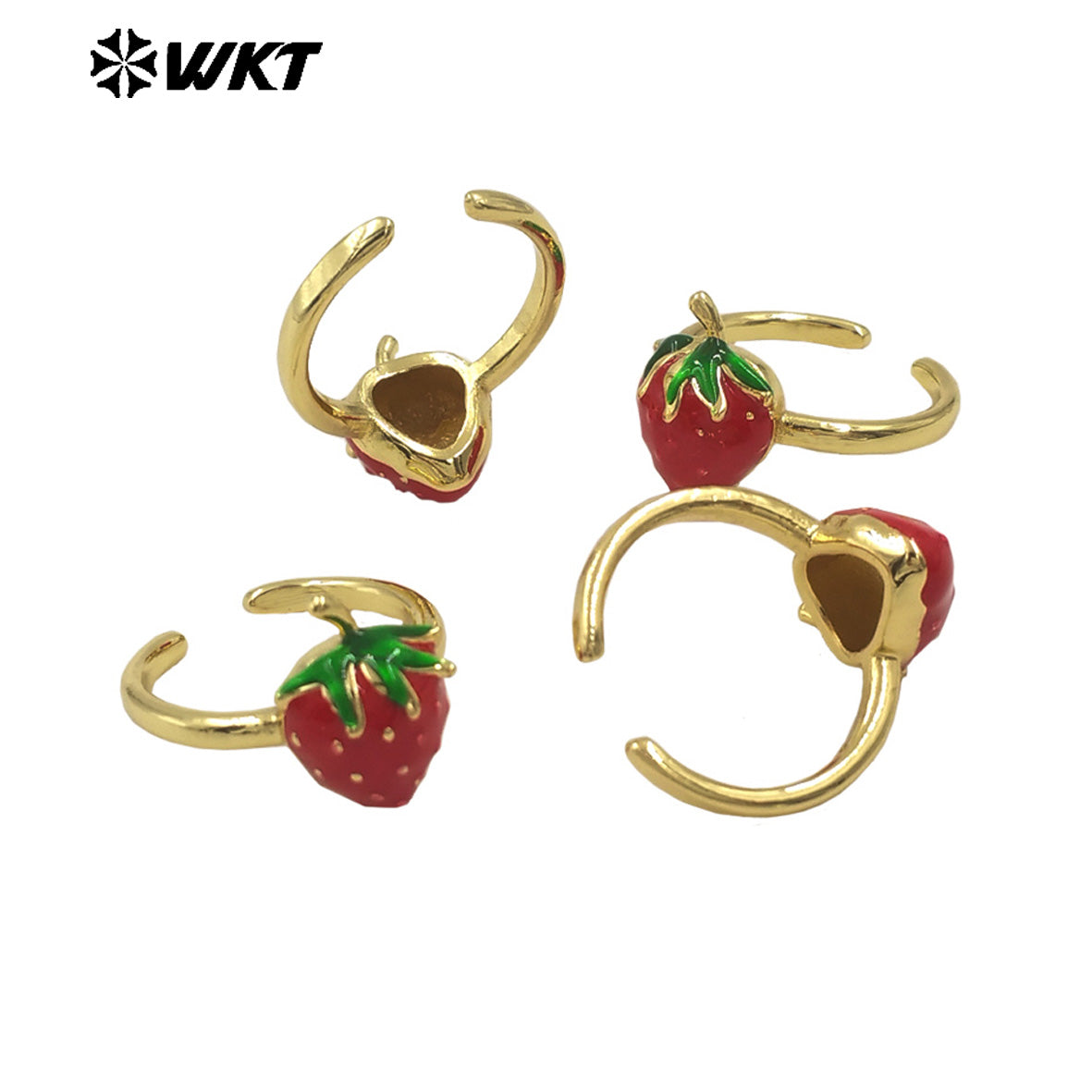 WT-RF007 New Arrival Yellow Brass With Drop Oil Ring Women Lovely Strawberry Design Gold Plated For Party Jewelry Accessories
