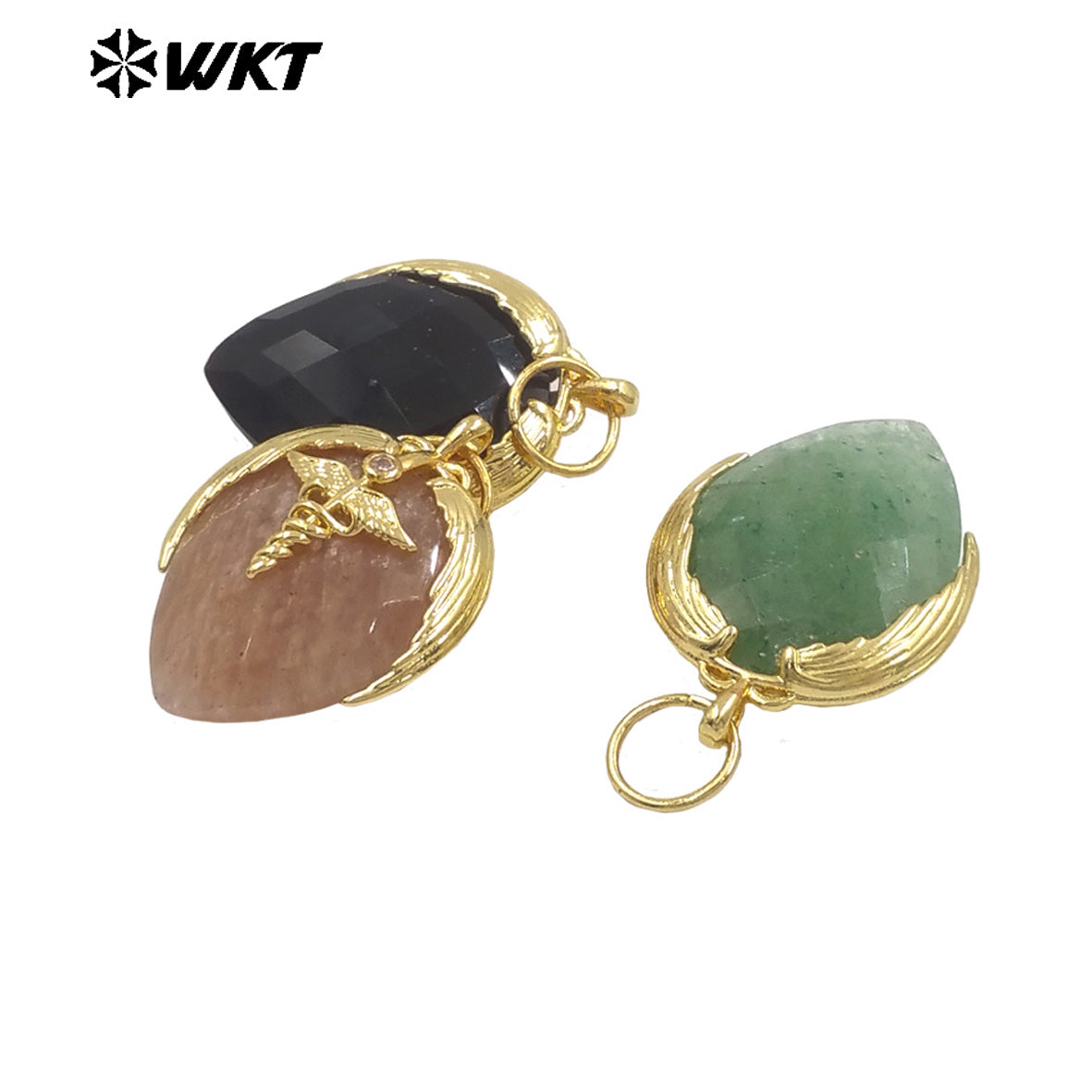 WT-P2014 Newest Fashion Style Strawberry Shape Gold Plated Natural Gemstones Little Pendant For Necklace Earrings Making