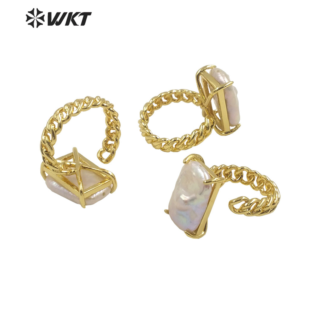 WT-MPR068 Gorgeous Trendy Fashion Natural Freshwater Pearl 18k Gold Plating for Women Lucky Unique Design Ring