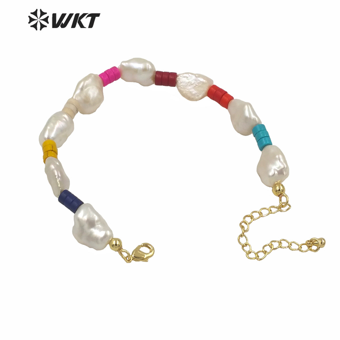 WT-MPB029 WKT NEW Design Irregular Freshwater Pearl Beads Bracelet Fashion Lady Bohemian Style Colorful Beads Pearl Bracelets