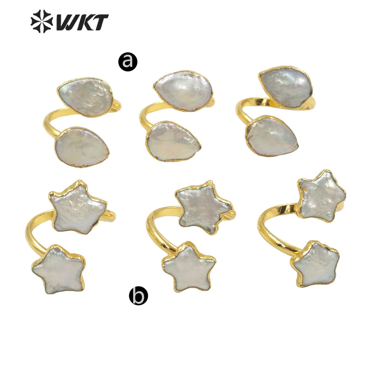 WT-MPR024 WKT2022 Special Natural Stone Star and Moon Shape Ring Natural Pearl Opening Adjustable Pearl Ring for Party Jewelry