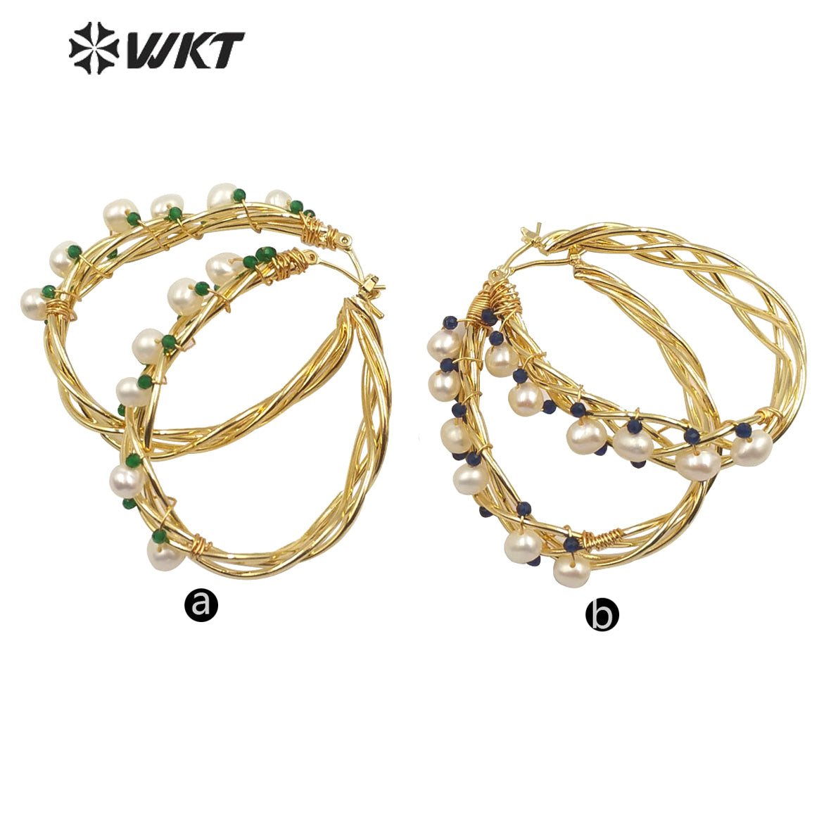 WT-E586 Colorful Amazing Big Ear Ring Handmade Wire Wrapped Women Pearl Hoop Earrings for Gift With Elegant Beauty Stone Pearl