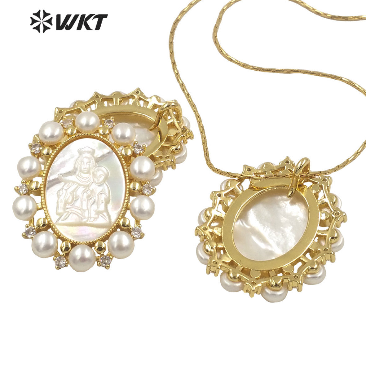 WT-JP274 Wholesale Fashion Gold Micro Pave Cubic Zircon Setting Pearl Pendant Women Gorgeous European White Pearl Pendant