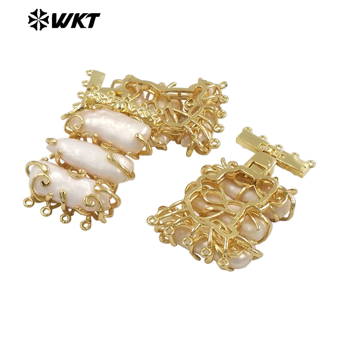 WT-JP398 Wholesale Gorgeous 10 Loops Gold Plated Natural Freshwater Pearl Connectors for Jewelry Necklace Design