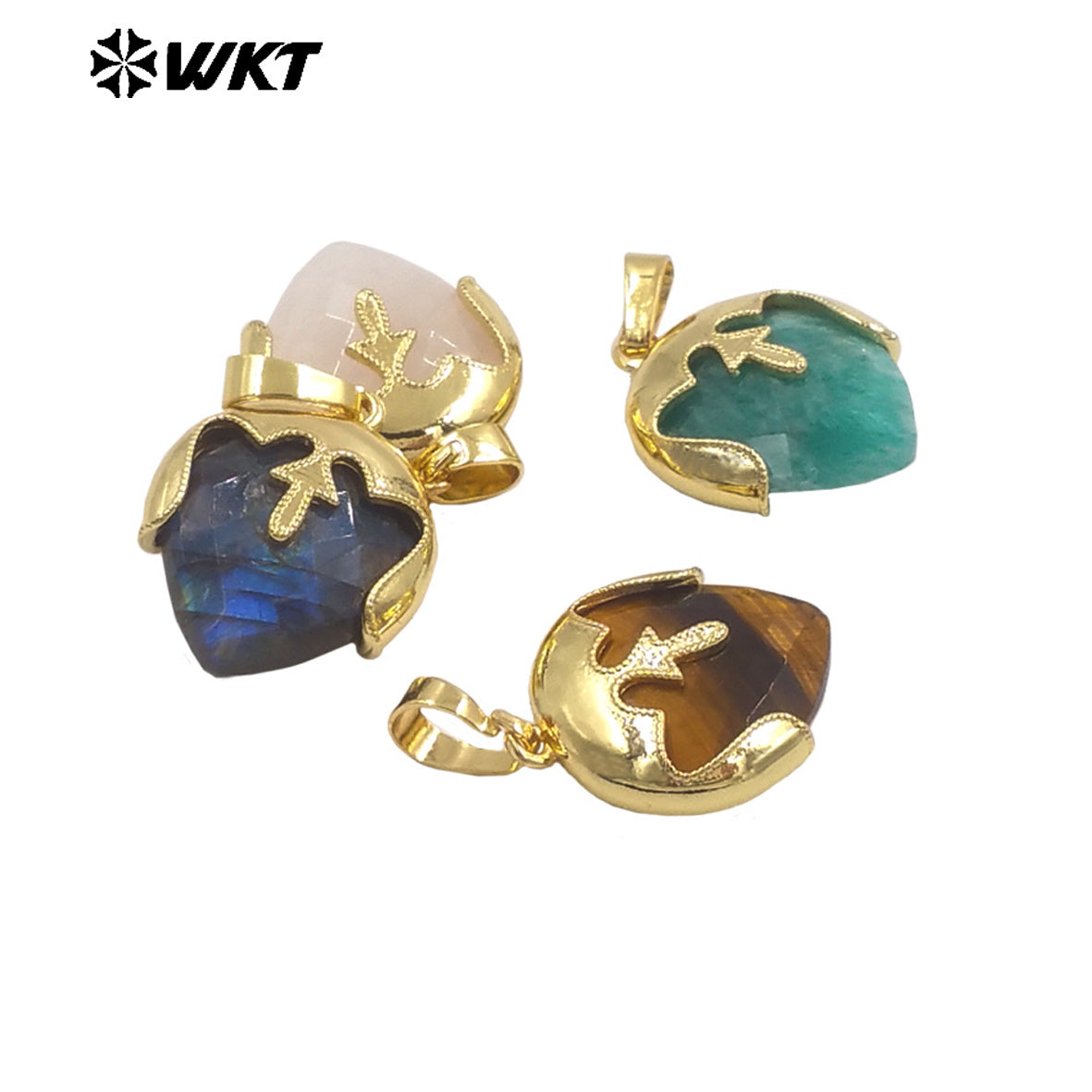 WT-P2013 Unique Design Top Cover Gold Plated Heart Shape Natural Gemstones Cute Pendant For Ladies Necklace Jewelry Diy