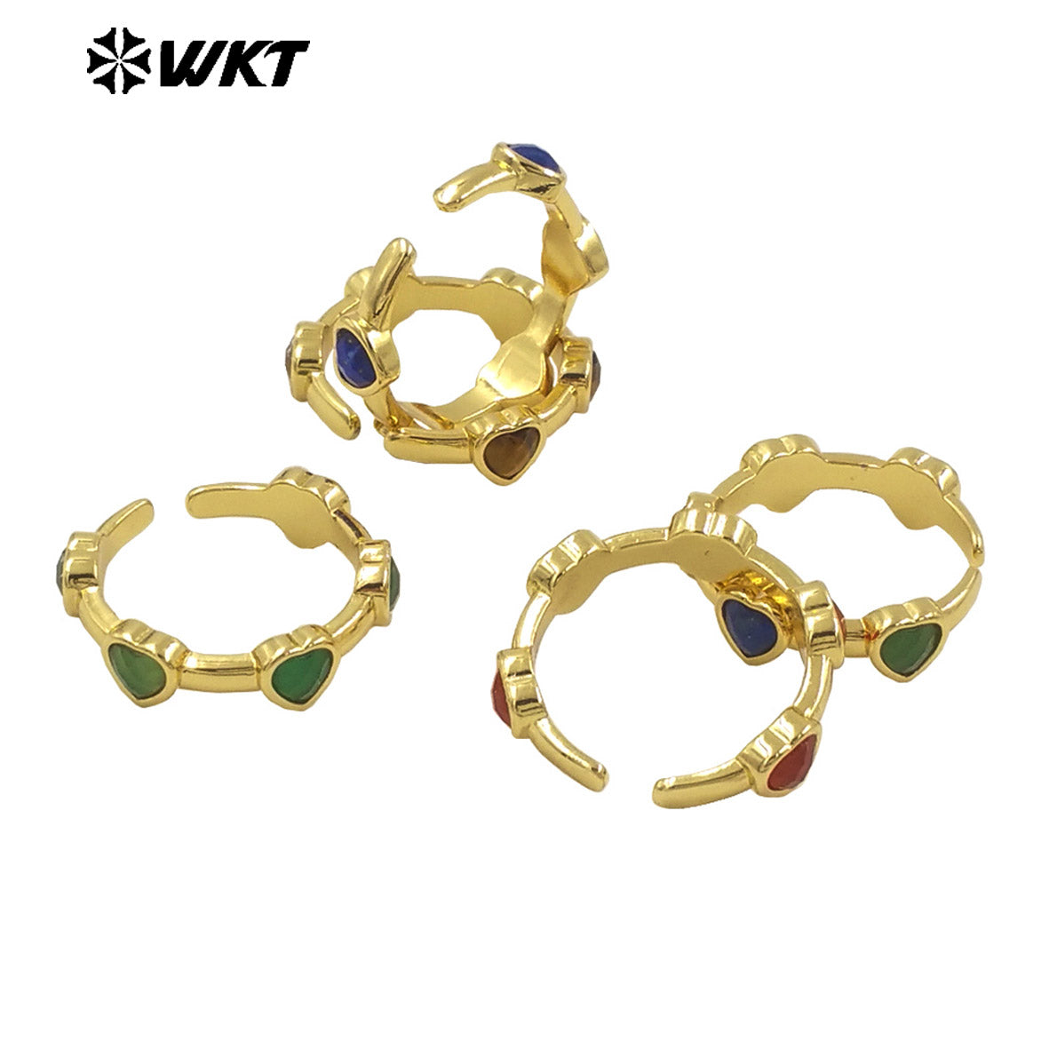 WT-R536 New Design Colorful Lovely Natural Tiny Stone Setting Open Size Heart Ring for Girls Gift Jewelry