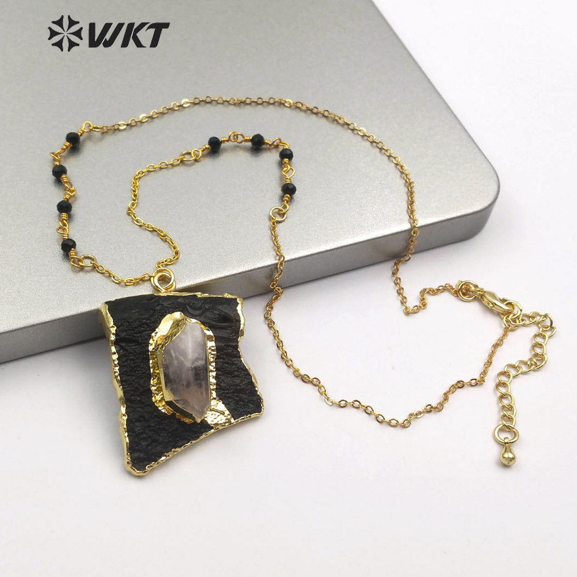 WT-N1166 Wholesale New Design Natural Black Tourmaline Pendant Necklace Natural Stone Necklace Irregular Shape Women Necklace