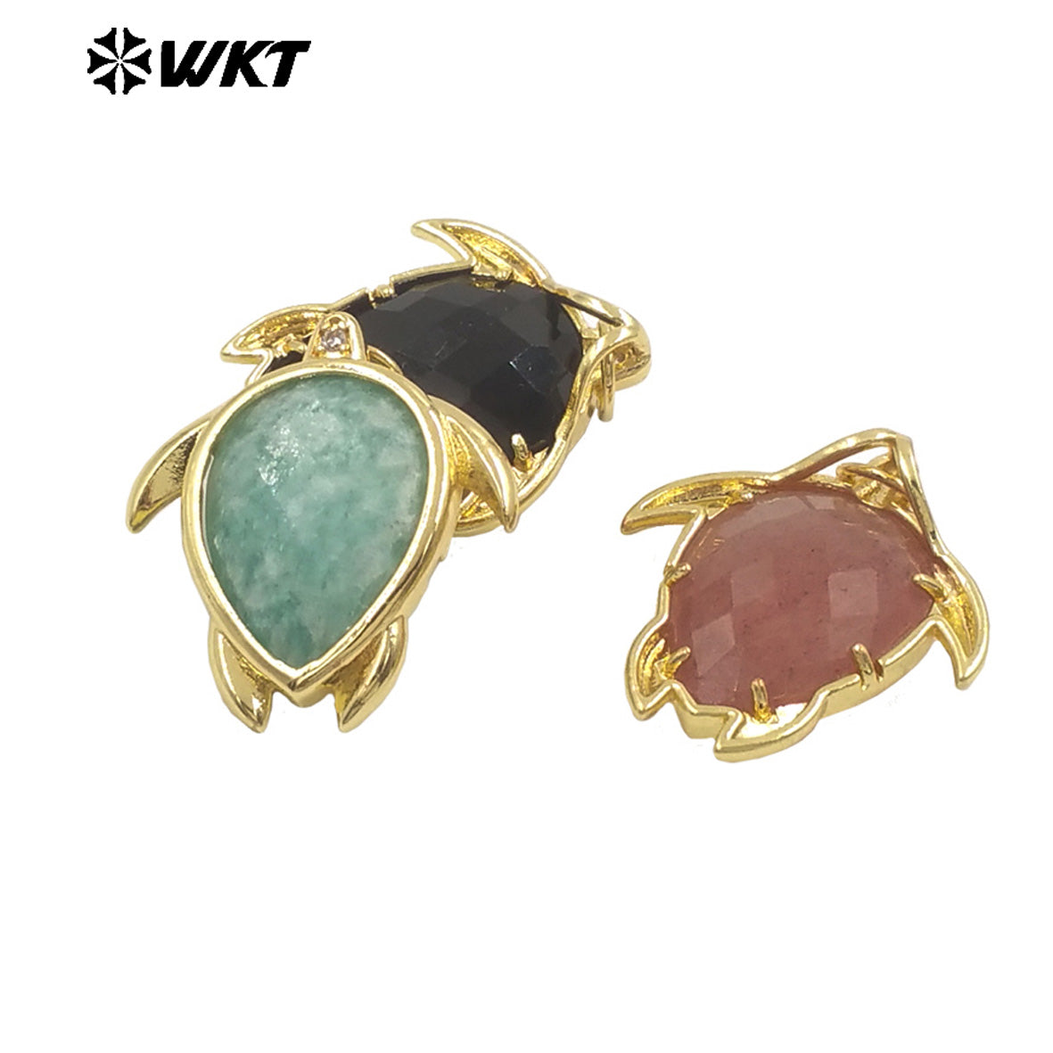 WT-P2015 Wholesale Exquisite Sea Turtles Shape Natural Gemstones Gold Plated Lovely Pendants For Ladies Jewelry Decoration