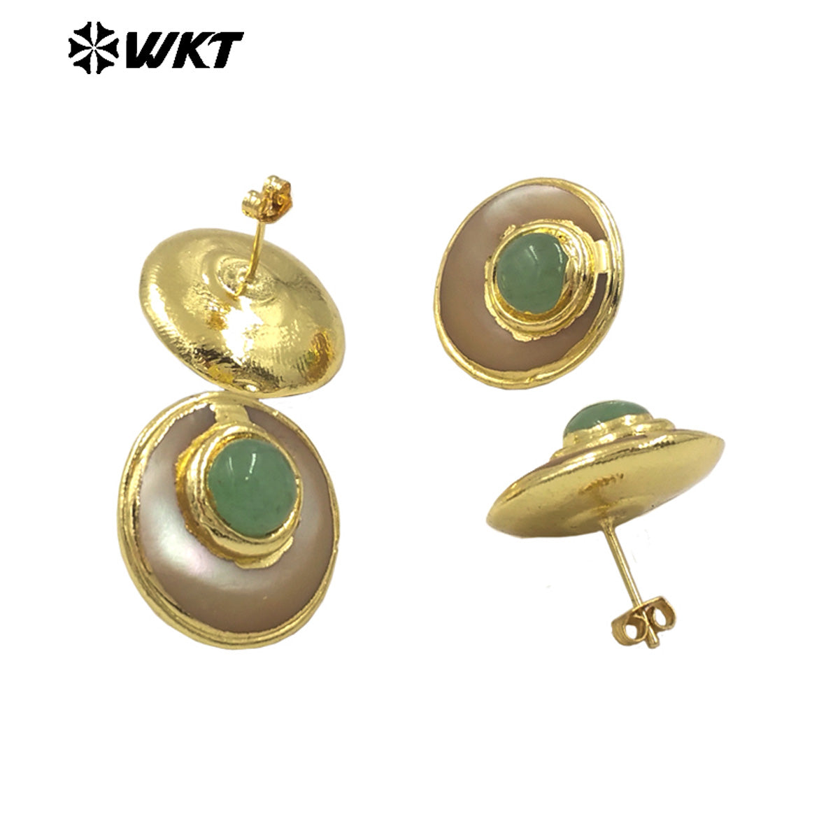 WT-MPE158 Newest Lovely Natural Round Shell Earrings With Jade Gold Electroplated Beautiful Fashion Ladies Jewelry Wholesale